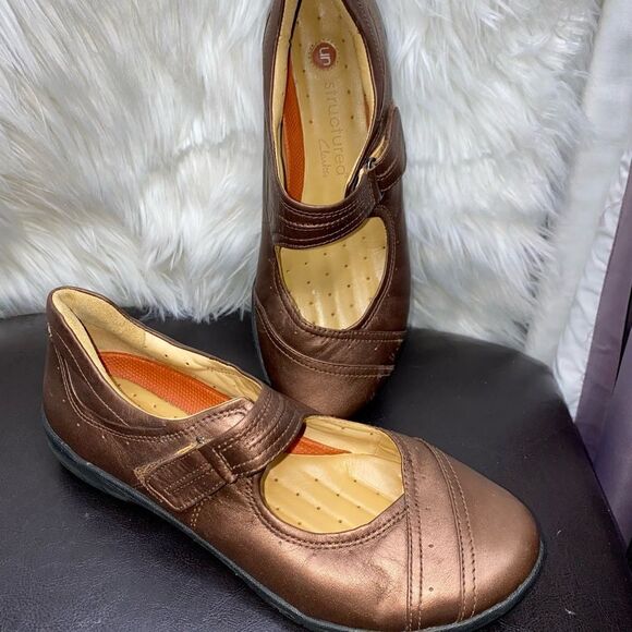 Clarks Unstructured Women's Metallic Brown Bronze Leather Mary Jane Shoe Sz 7.5M - Picture 3 of 10